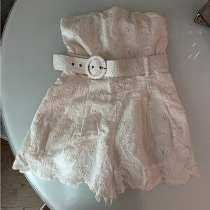 Strapless White Eyelet Romper with Belt